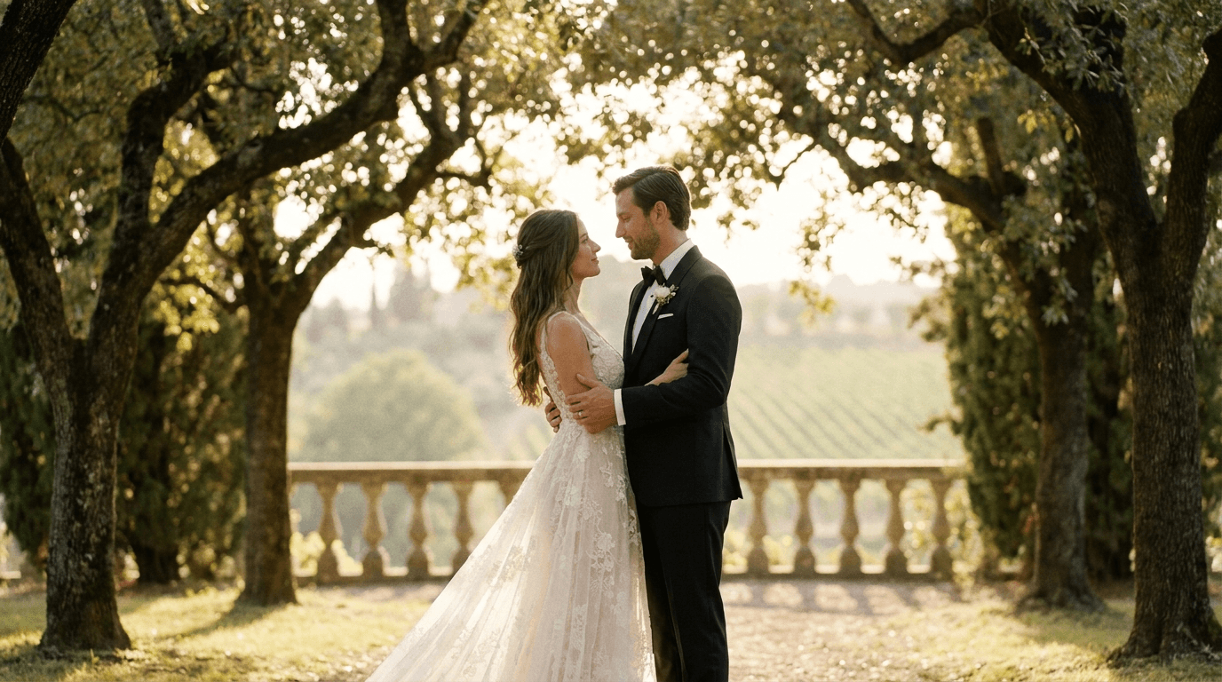 Cinematic wedding film still